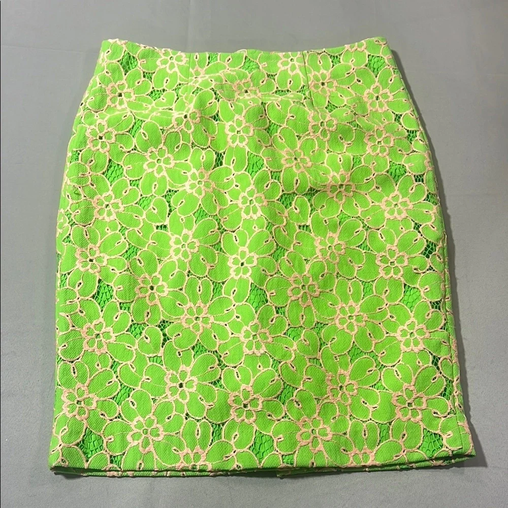 Lily Pulitzer pencil skirt floral lace size 2 lime green and light pink - Picture 1 of 9